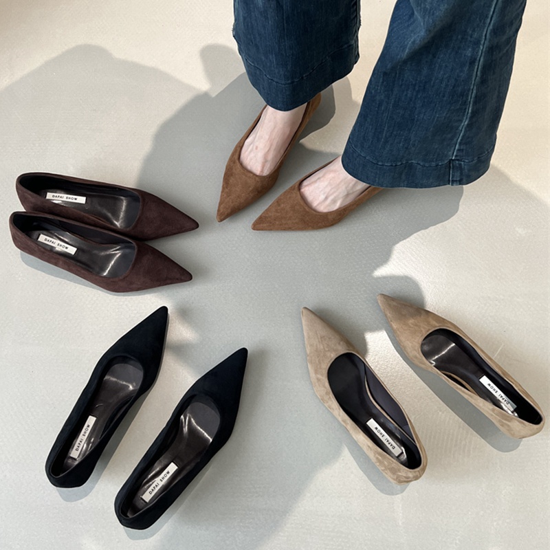 2026 Spring Shoes Women Thin Low Heels Pumps Fashion Suede Elegant Pointed Toe Shallow Pumps Office Dress Wedding Female Loafers