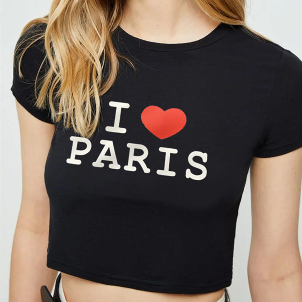 Kocham PARIS Summer Fashion Girls Cotton Crop Tee krótki krótki rękaw damski T-Shirt