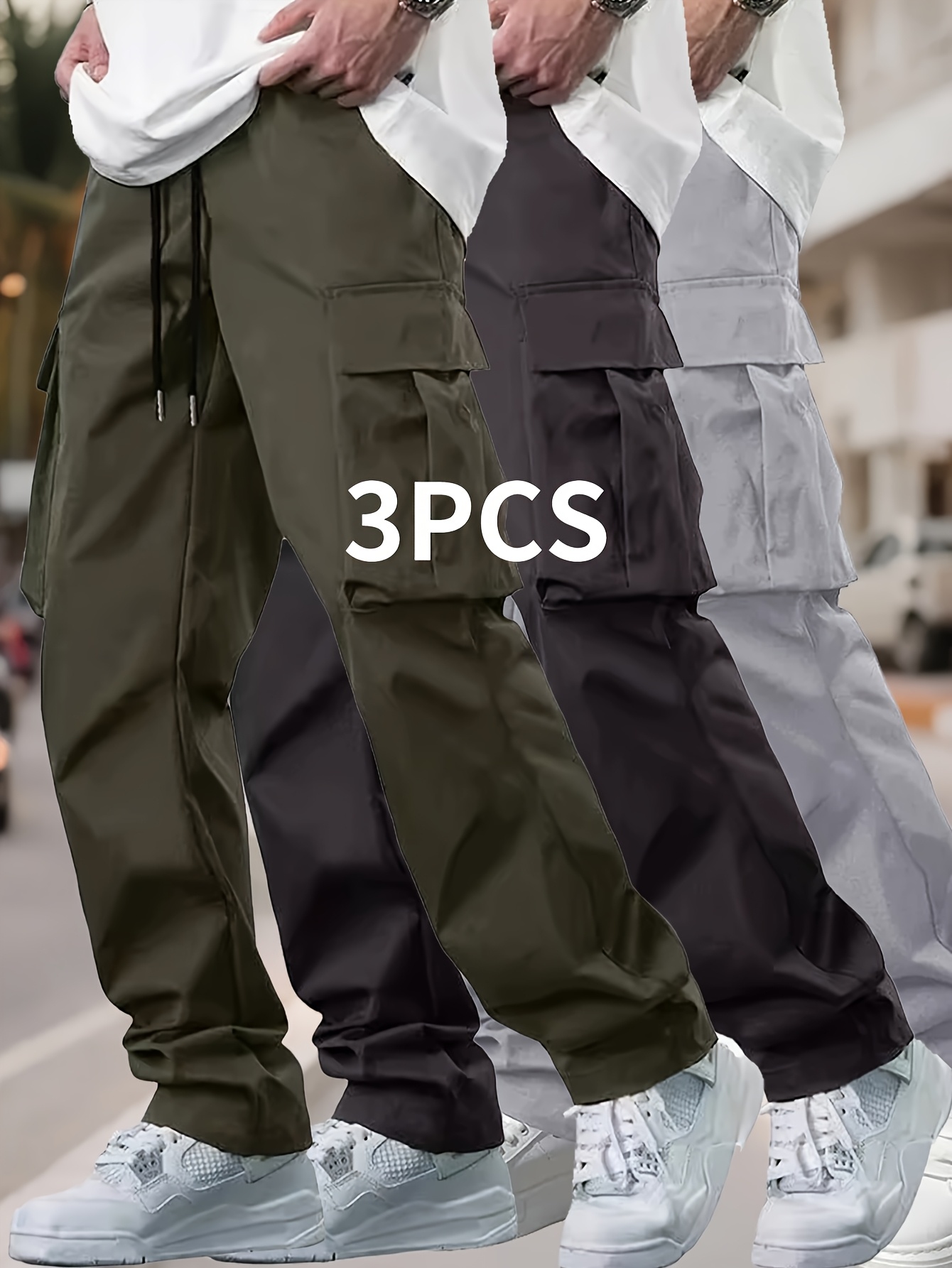 3-teiliges Set Frühling und Herbst Neue Herren-Cordhosen, Kordhosen mit Kordelzug und Mehreren Taschen für Freizeit