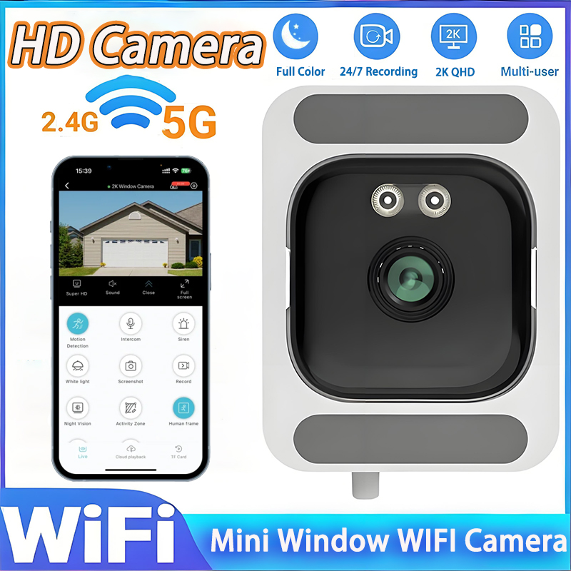 Cámara para Ventanas que Reemplaza Cámaras Exteriores, Cámara WiFi de 2.4/5GHz, Resolución de 3MP, Visión Nocturna a Todo Color, Mini Cámara para Ventanas