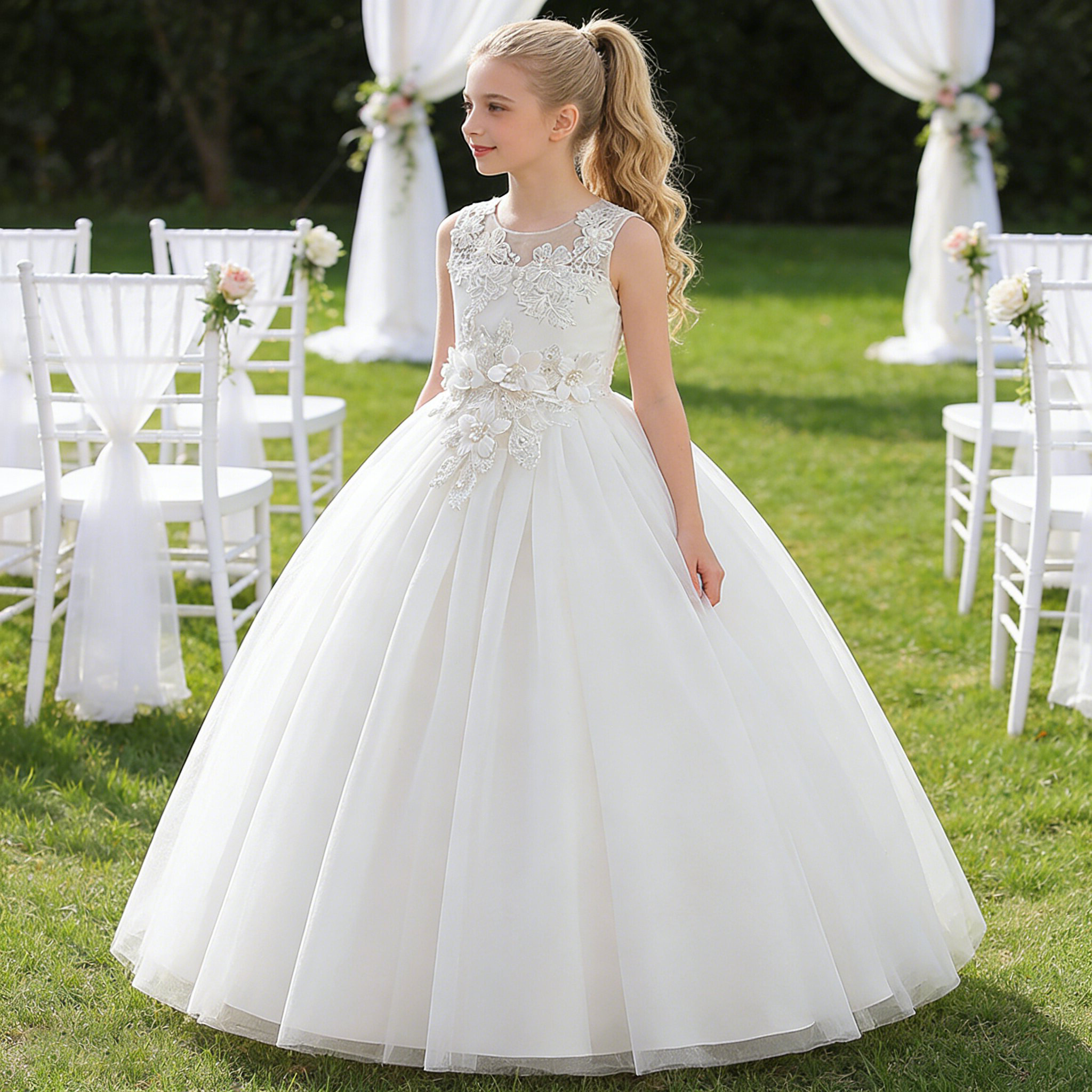 Vestido elegante de boda para bautismo para niñas, vestidos de fiesta de princesa de primera comunión de tul a la moda para niñas, vestido de noche para damas de honor