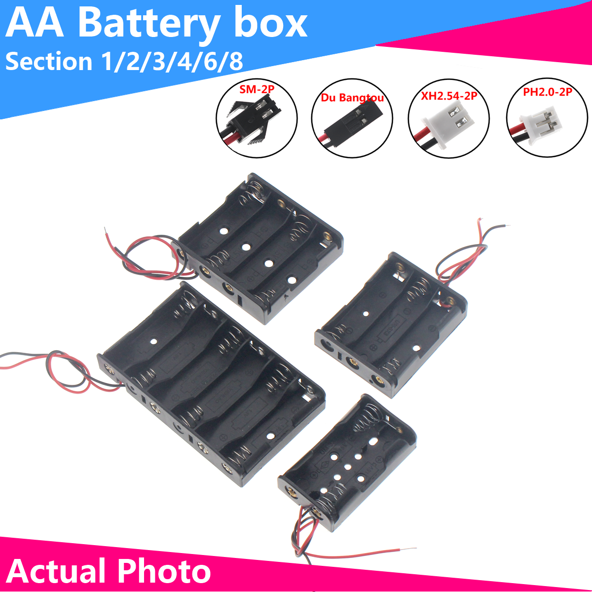 1X 2X 3X 4X 6X 8X AA Waterproof battery box with cover and switch Four AA boxes with switch battery box dupont xh2.54 dc
