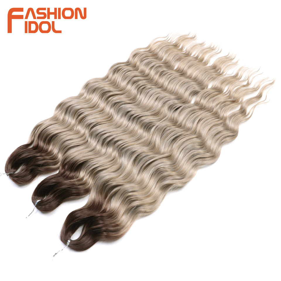 Anna 24 นิ้วผมสังเคราะห์ Water Wave Braiding Hair Extensions Ombre สีบลอนด์ Deep Wave Afro Curl Twist Crochet ผมสําหรับผู้หญิง