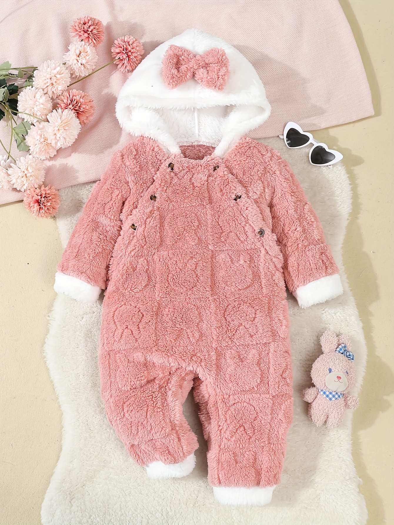 Vestido con capucha de felpa de conejo Jacquard de otoño e invierno para niñas, vestido cálido de una pieza de invierno