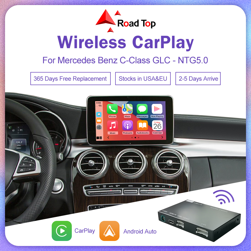 Decodificador Carplay inalámbrico superior de carretera para Mercedes Benz NTG5.0 C GLC CLA GLA clase W205 2015-2018 compatible con Android Auto Mirrorlink