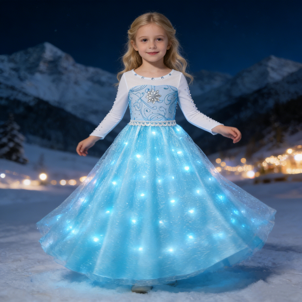 LED Ragazze Neve Bambini Regina Costumi Ragazze Carnevale Festa Abito da ballo Elsa Robe-Giocca per bambini Abito da principessa Abito da compleanno