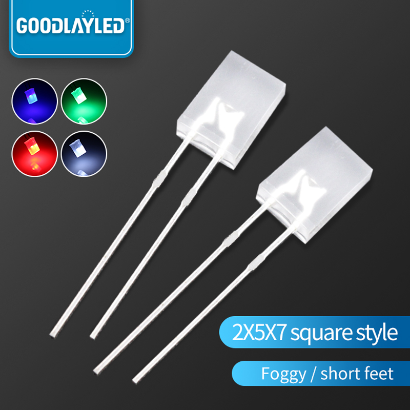 1000PCS LED Dioda Pemancar Cahaya Merah Biru Kuning Hijau Kaki Pendek Berbentuk Persegi 2x5x7mm