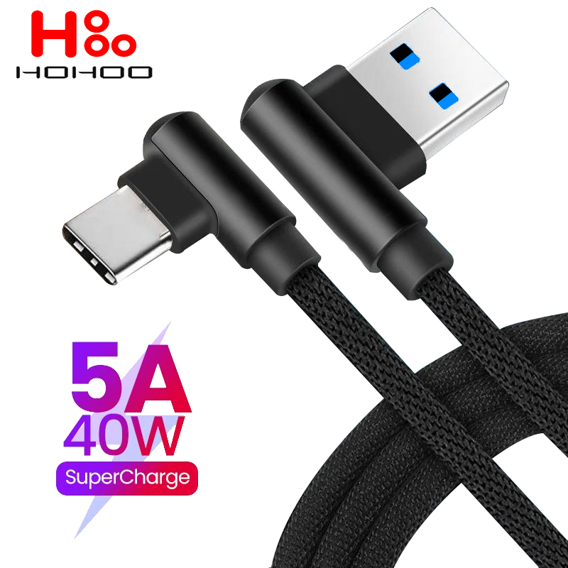 90 องศาข้อศอก 40W 5A USB ไปยัง Type-C สายชาร์จด่วนสำหรับ Xiaomi 14 13 12 11 Professional Hongmi k70 60 50 40 Professional Huawei P70 60 40 Pro Mate 60 50 40 Pro Honor OnePlus 12 Realme LG Google USB Type-C สายชาร์จด่วน