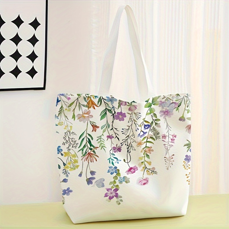 Bolso de mano con estampado de flores, mochila de moda reutilizable, bolso multifuncional, bolso de compras de lona impreso
