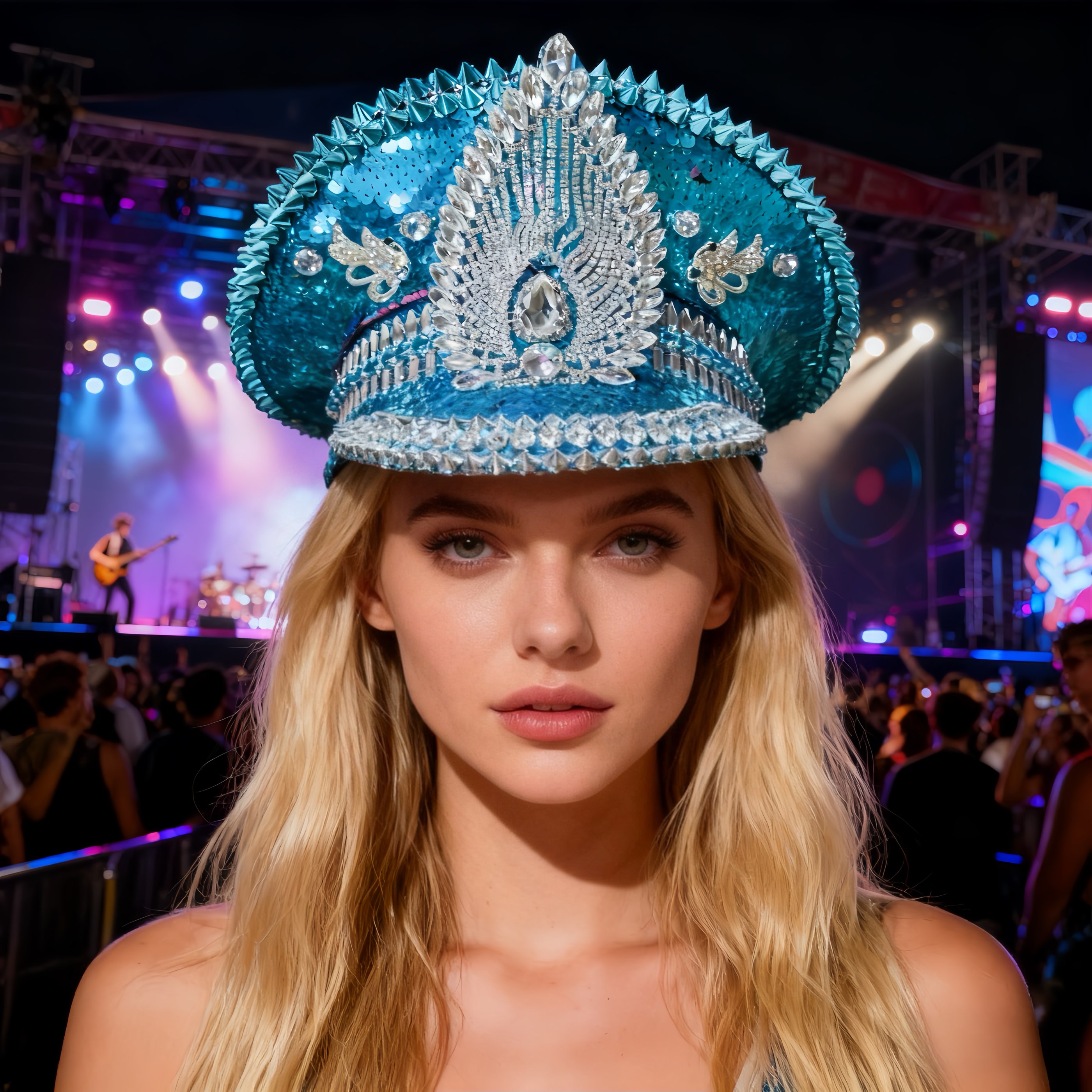 HongLuan-Sombrero de capitán Steampunk con borlas azules, diamantes de imitación para hombre ardiente, Festival, mujer, accesorios militares Vintage y gorra para hombre