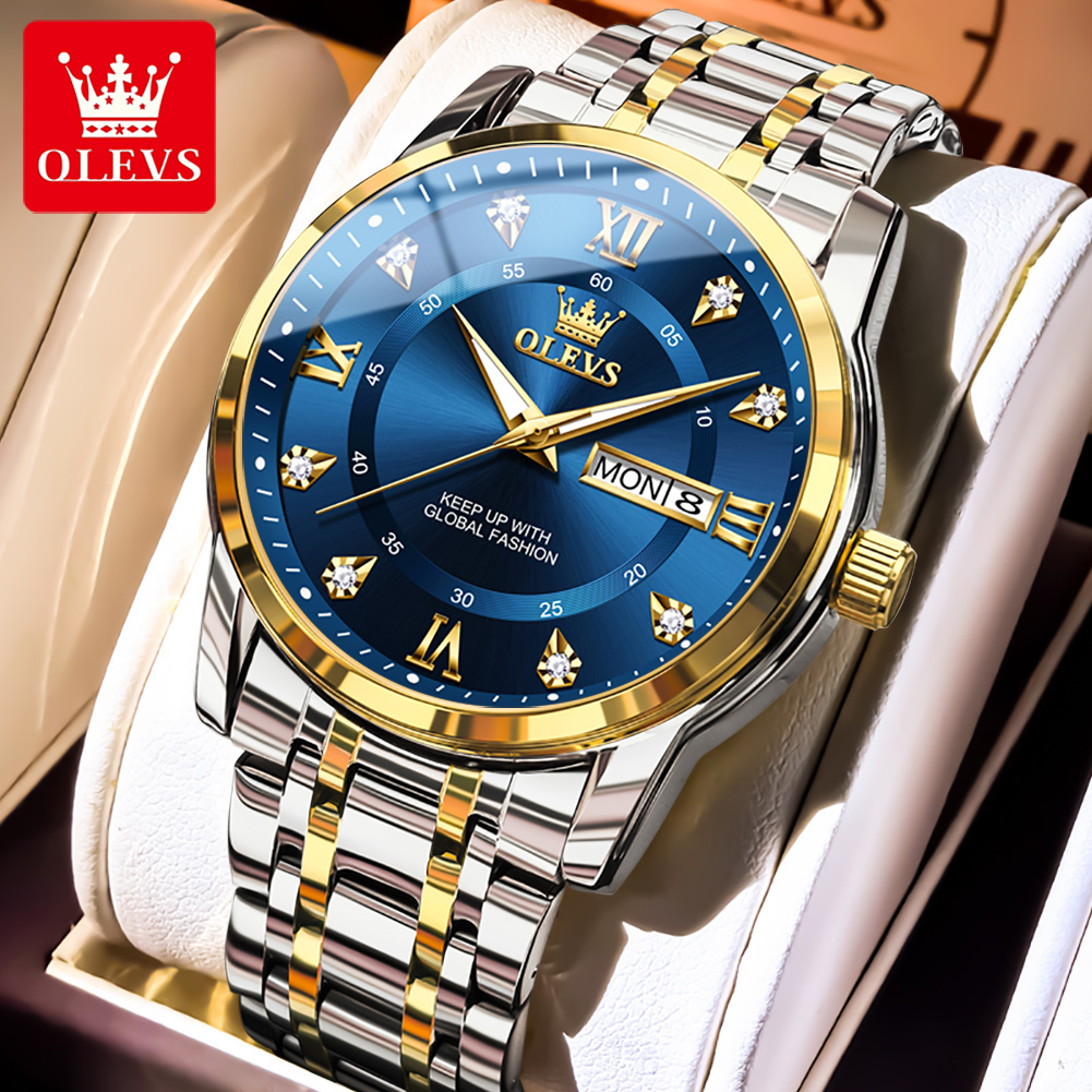 OLEVS 5513 メンズ腕時計オリジナルファッションブランドクォーツ防水夜光時計男性用ステンレス鋼デュアルカレンダー時計ボックス