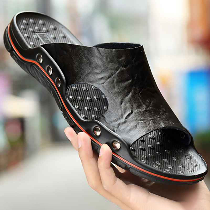Homens chinelos de verão respirável sandálias de luxo sapatos praia clássicos chinelos de couro ao ar livre flip flop interior slides homem