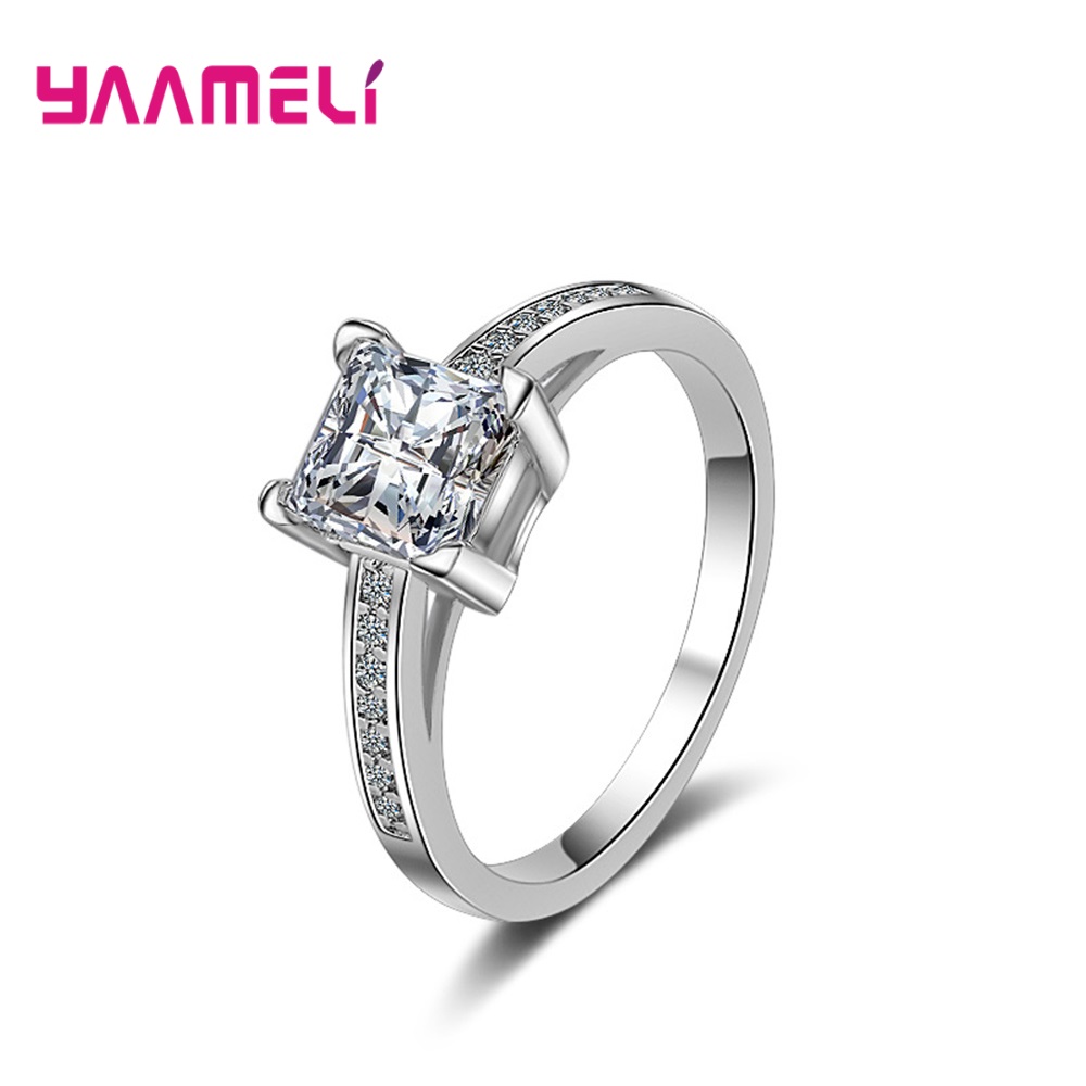 Neue modische Bandringe aus 925er-Sterlingsilber für Damen, 9 Farben, Größe 6-7-8-9-10, glänzender quadratischer Zirkonia-Kristall mit eingelegt