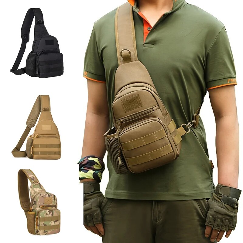 Bolsa de ombro militar, bolsa tipo estilingue de peito para trekking, mochila para caminhadas ao ar livre, acampamento, pesca