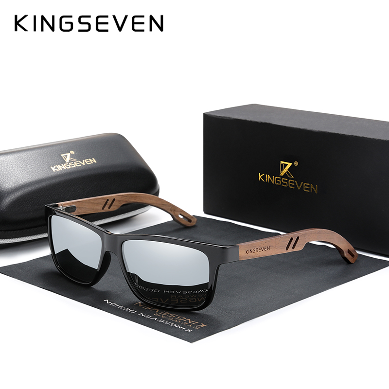 KINGSEVEN 100% Polarized Vintage Men Wooden Sunglasses Wood UV400 Protection Fashion Square Sun Glasses Women Gafas De Sol