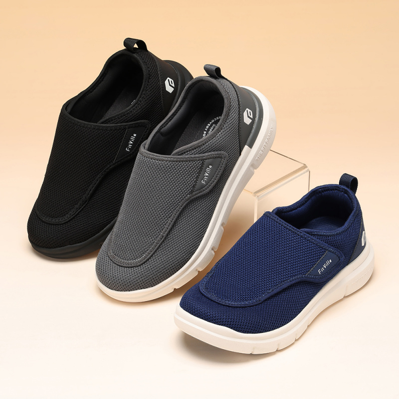 FitVille Extra Wide 2E Homens Diabéticos Sapatos Para Idosos Ortopedia Pés Inchados Ajustável Sapatos de Caminhada Idosos Alívio Da Dor Do Pé