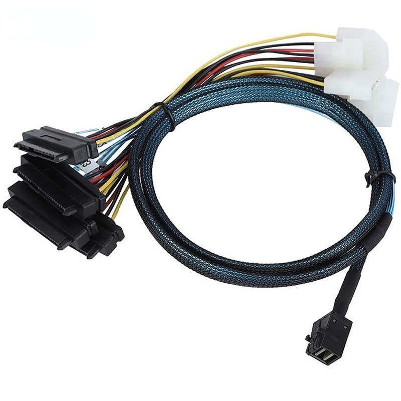 SFF-8643 to SFF-8482 Cable Internal HD Mini SAS SFF8643 Host to 4x 29Pin SFF8482 Target Adapter Cord with IDE 4PIN Power 0.5M 1M