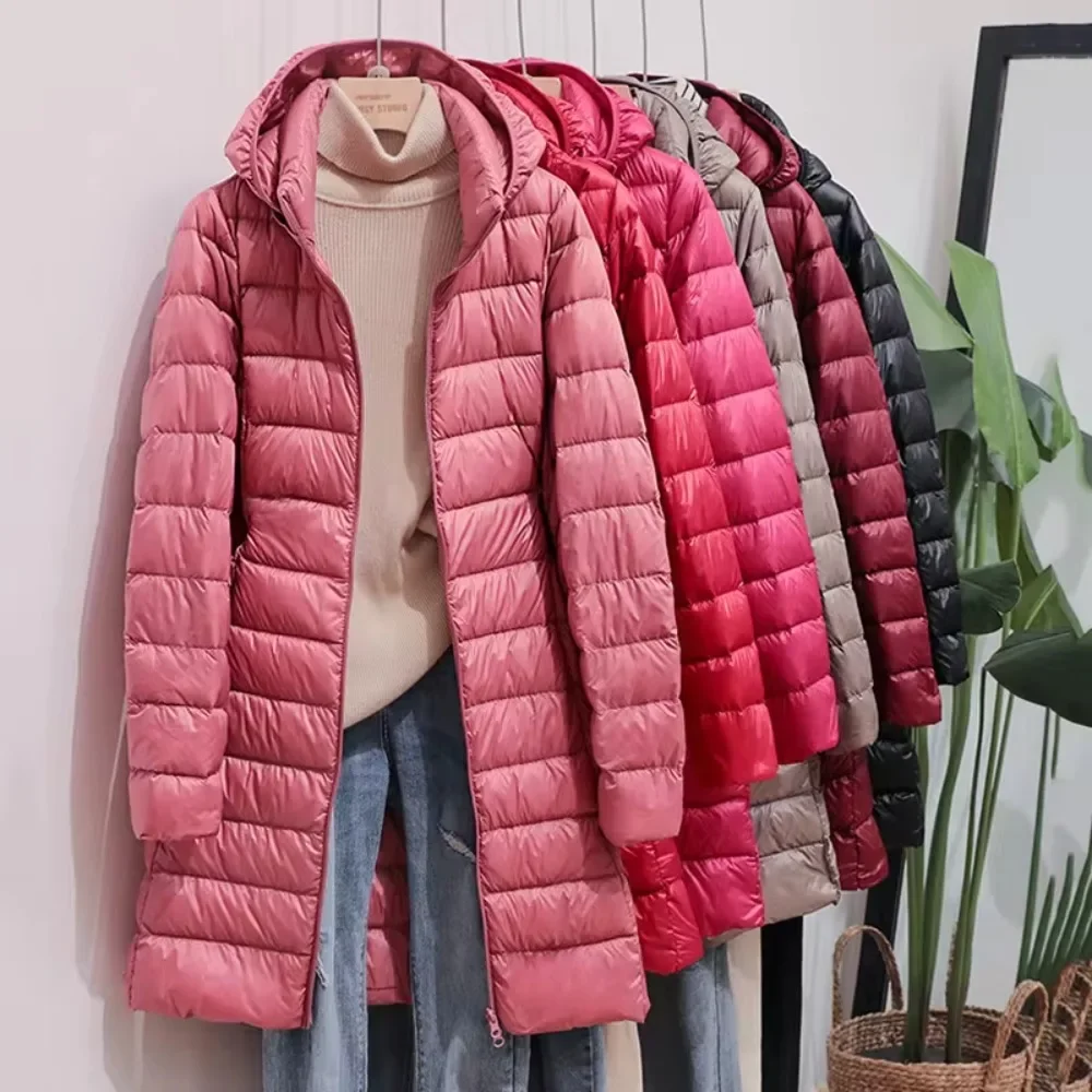 Parka à capuche mince pour femme, doudoune, manteau fin, long, léger, à la mode, mode coréenne, hiver