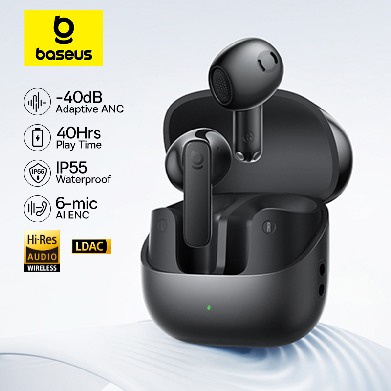 Baseus Bass BS1 NC Полуоткрытые беспроводные наушники Bluetooth 6.0 Адаптивные наушники ANC в реальном времени LDAC Hi-Res Audio 6-Mics AI ENC IP55 наушники беспроводные baseus
