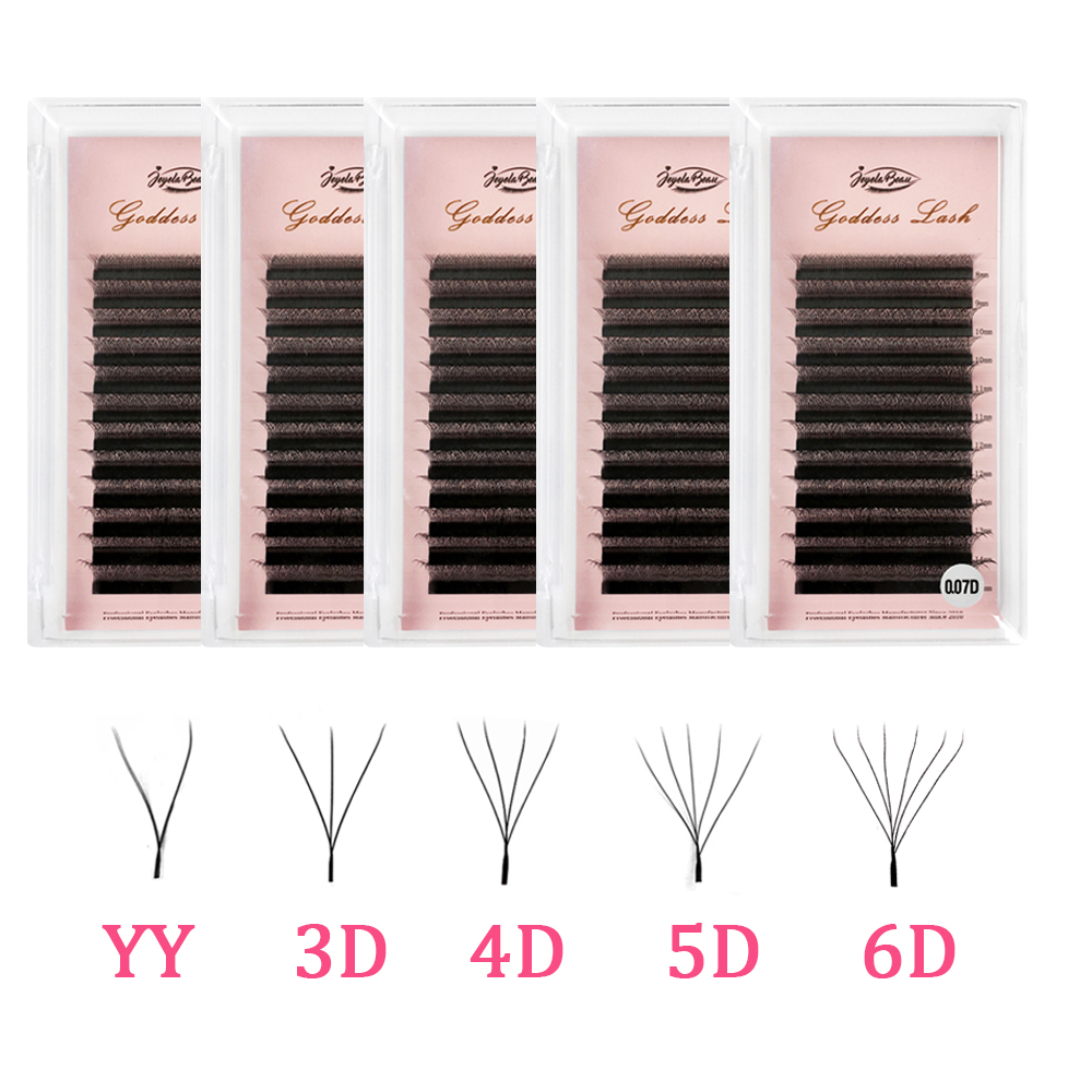 Diosa 3D 4D 5D 6D extensiones de pestañas prefabricadas estilo W imitación visón Natural suave floración pestañas volumen de floración automática
