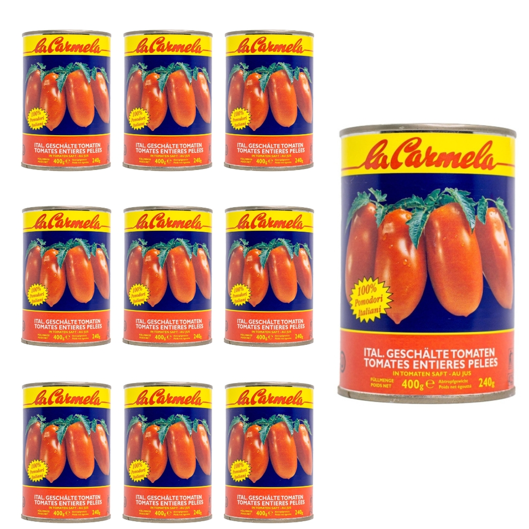 Geschälte Tomaten ohne Haut in einer Dose Pelati Interi Tomaten 10x400g La Carmela