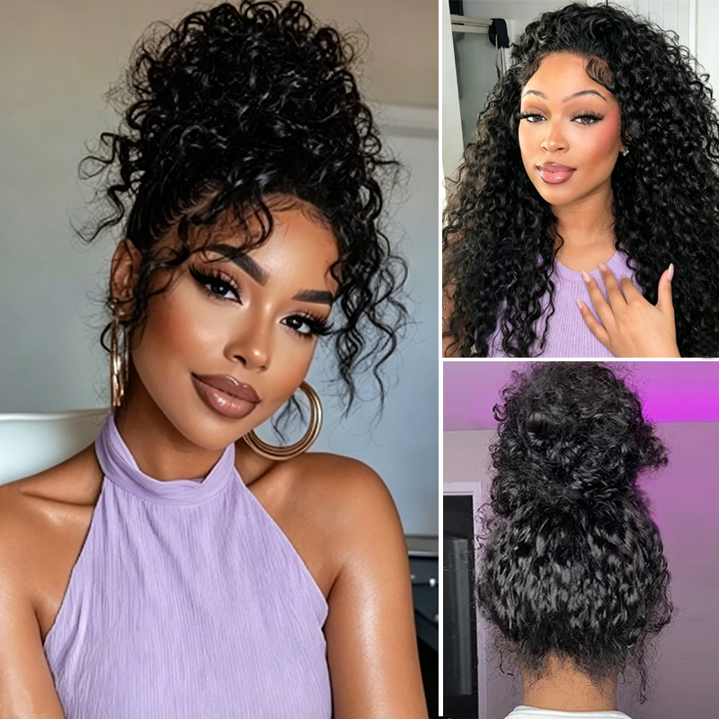 Peruka Karyssa Invisible Strap HD 360 Full Lace z Włosów Naturalnych, Regulowany Ukryty Sznurek, Bez Kleju, Kręcone Afro, Włosy typu Water Wave, Gęstość 250%
