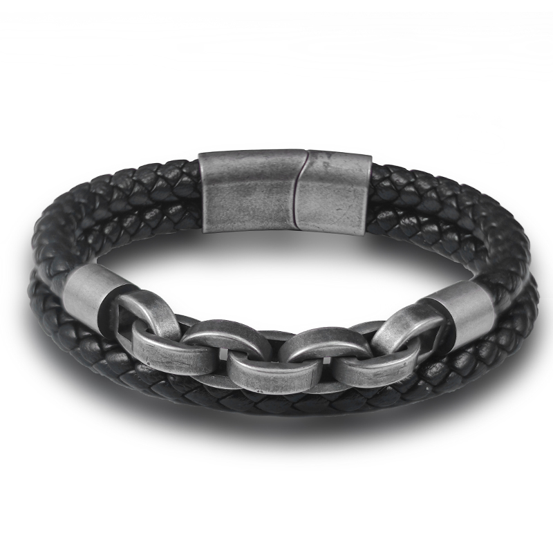 2025 moda multi camadas de aço inoxidável charme viking pulseira de couro masculino tecido pulseira punk jóias homme acessórios