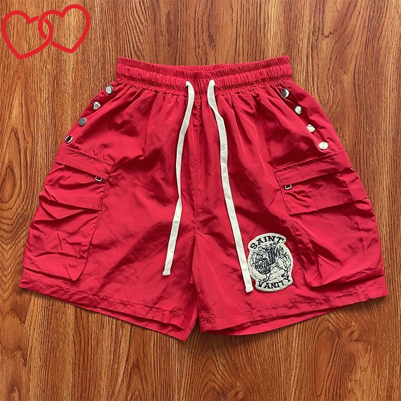 Verão moda saint vanity shorts casuais homens high street bordado breasted rebite grande bolso saint vanity esportes masculino