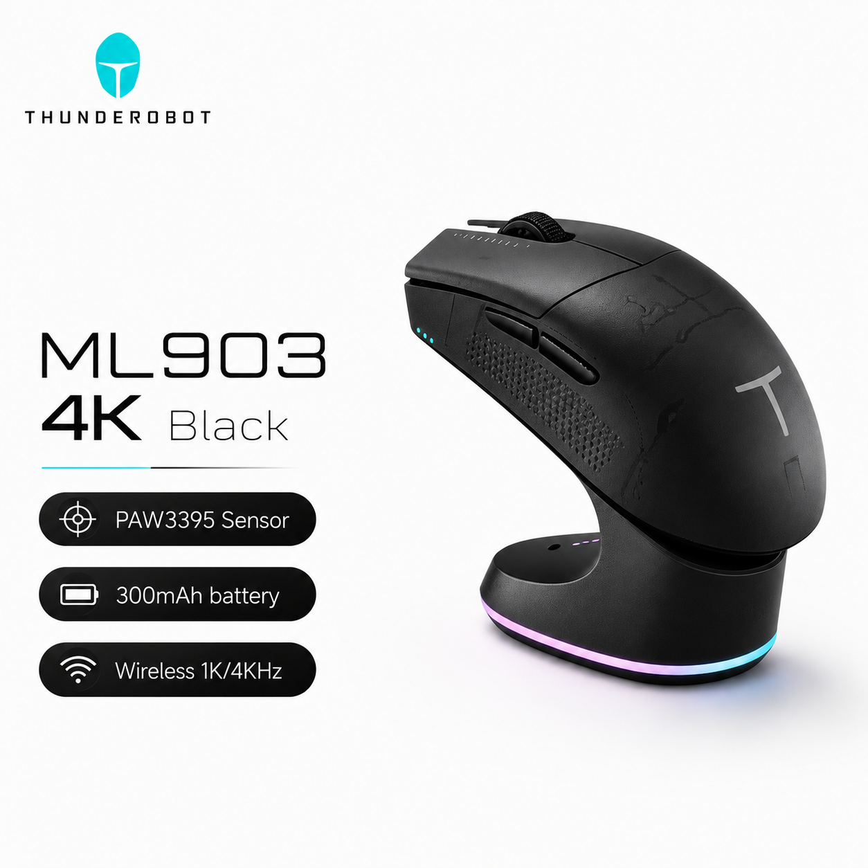 Беспроводная игровая мышь Thunderobot ML901 ML903 PAW3395 26000DPI 650IPS 1K 4K с частотой опроса 3-зонной RGB-подсветкой для ноутбуков и ПК геймеров