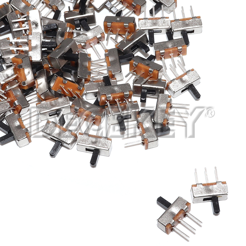 100 Peças Mini Interruptor Deslizante Vertical Micro 2 Posições 3 Pinos Terminal 1P2T SPDT Liga/Desliga SS-12D00 para PCB Breadboard Eletrônico
