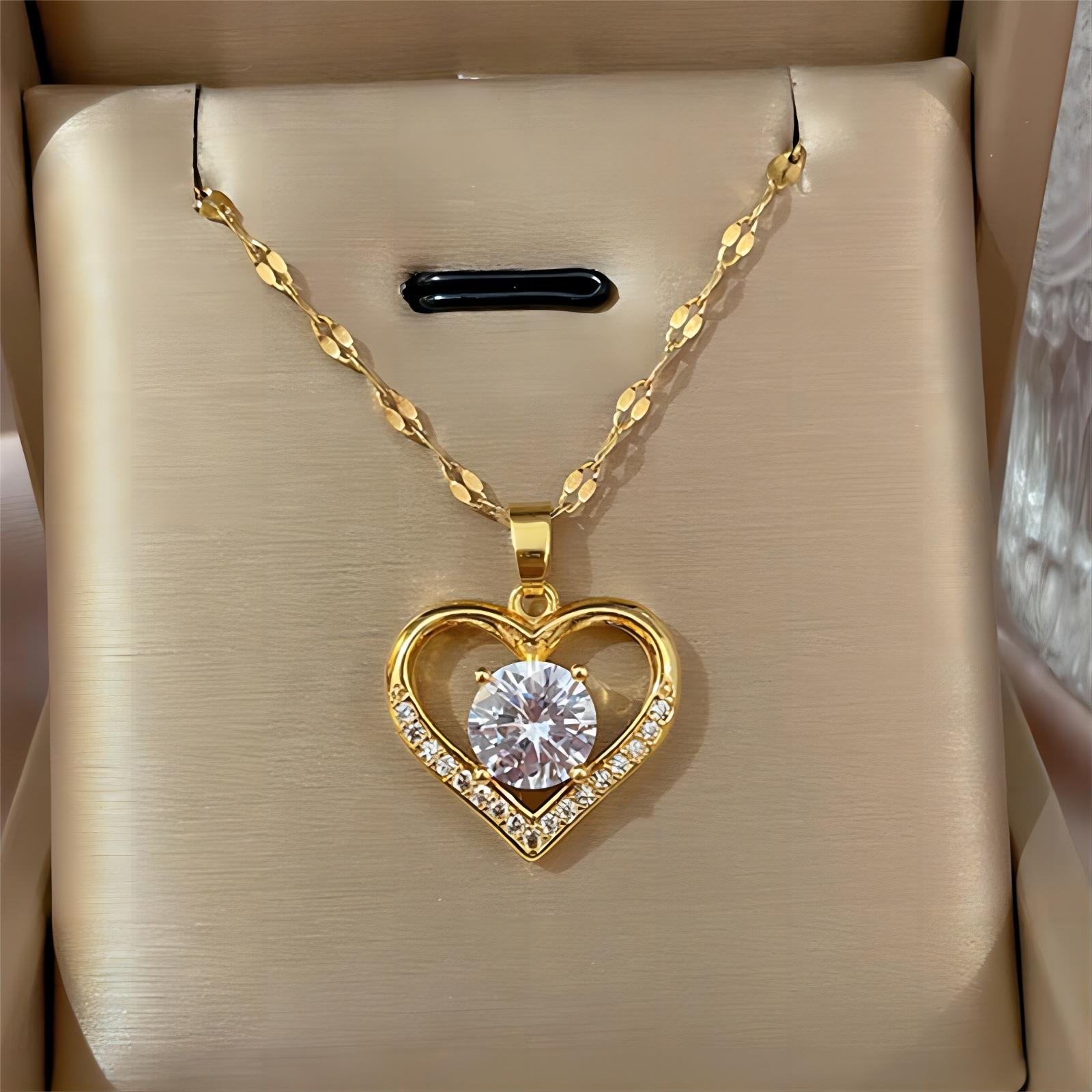 Trend ige Herz Edelstahl Zirkonia Halsketten für Frauen Mädchen lieben Gold Farbe Metall Halskette Party Geburtstag täglichen Schmuck