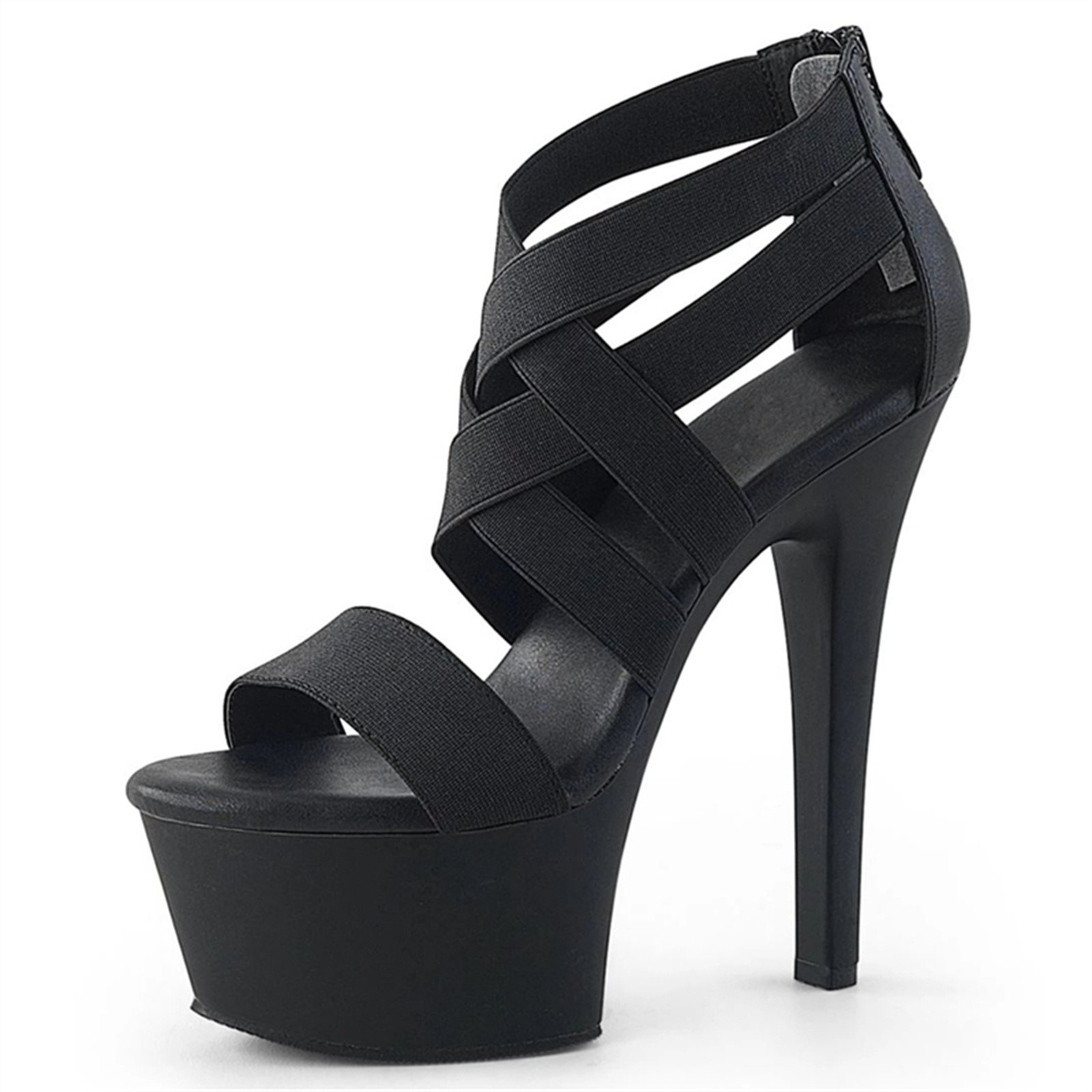 Tacones de aguja góticos romanos de 7 pulgadas, sandalias de plataforma negras, detalle de remache de banda estrecha para Club, baile en barra, zapatos de Stripper estilo Punk