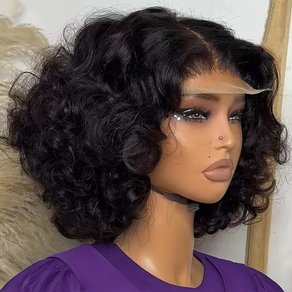 Peruka Bob z krótkimi włosami Body Wave o gęstości 250%, 7x5, bezklejowa, z ludzkich włosów, peruki typu lace frontal 13x4 z transparentną koronką dla kobiet, 16 cali.