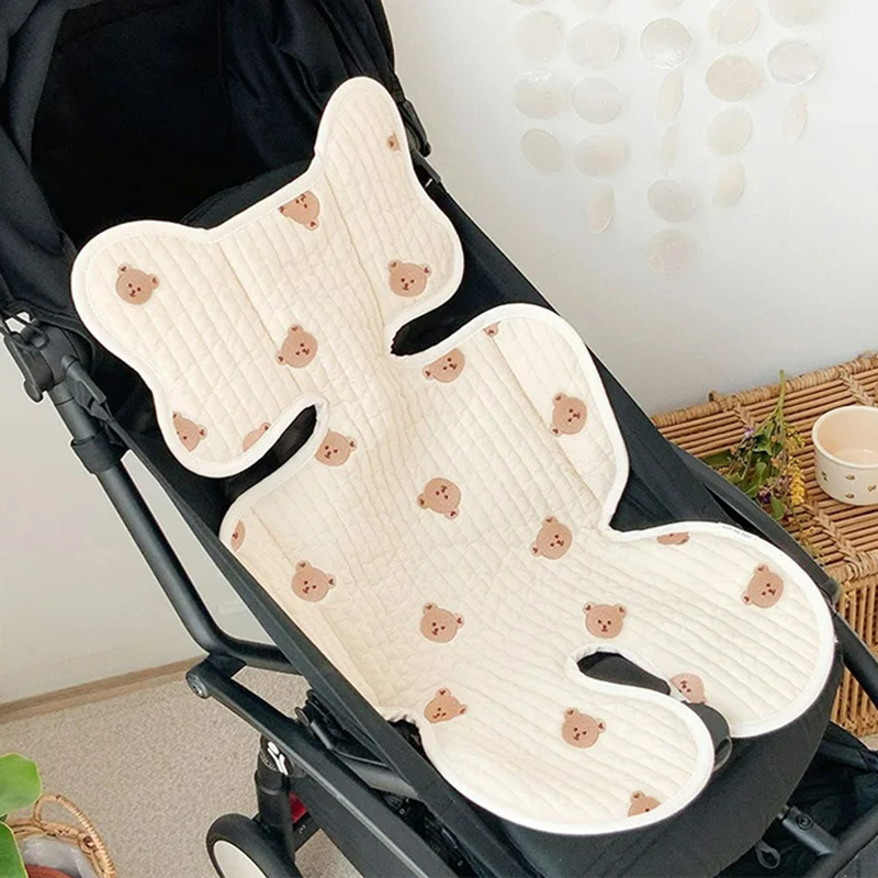 Almofada de assento para carrinho de bebê, urso, coelho, bordado, todas as estações, algodão, respirável, colchão infantil, recém-nascido, acessórios de carrinho