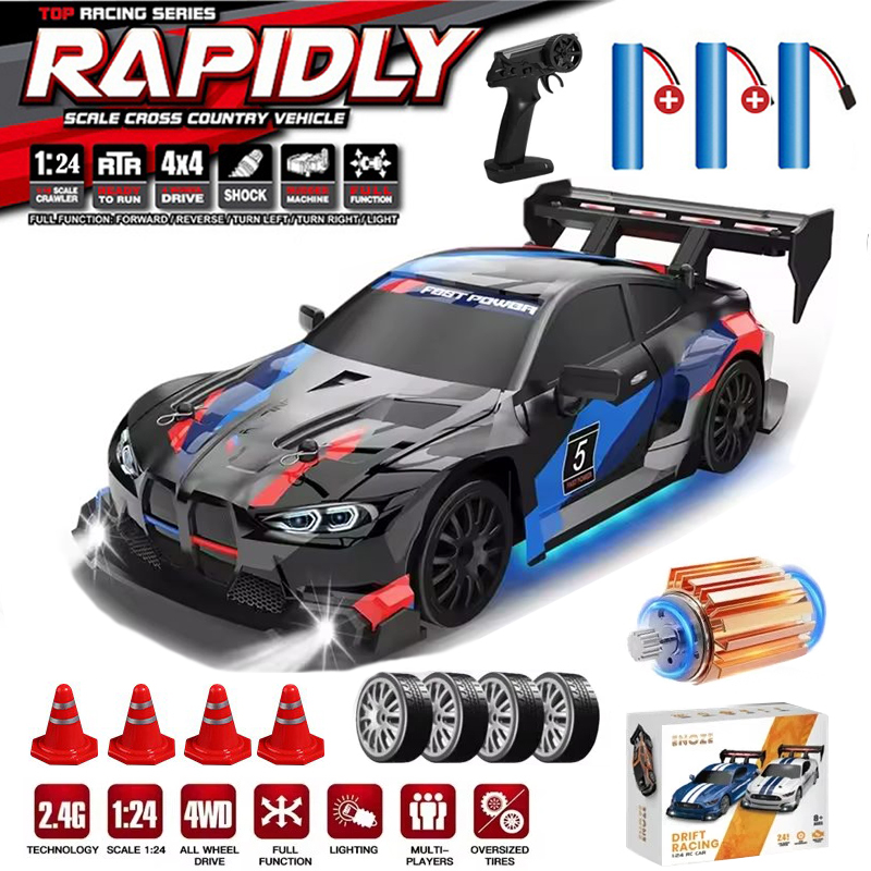 Samochód RC Drift 4WD zdalnie sterowany, szybki pojazd wyścigowy z oświetleniem LED, radio 2.4GHz, terenowy ciężarówka 4x4, zabawka dla dzieci.