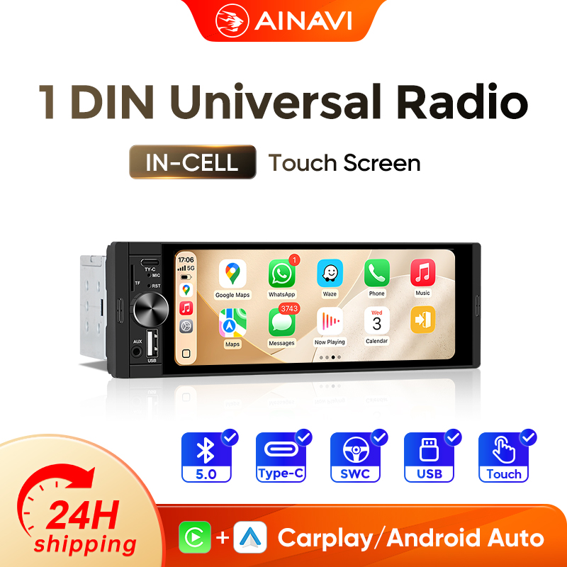 AINAVI K40 K50 Universele Autoradio 1 Din Carplay Draadloos Android Auto Auto Multimedia MP5 HD IPS Touchscreen USB TYPE-C BT 5.0