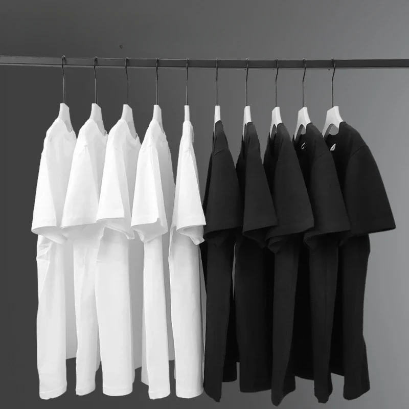 T-shirts 100% coton unis pour hommes, manches courtes, tendance mode, blanc, noir, vêtements, t-shirts pour femmes, produits personnalisés, été