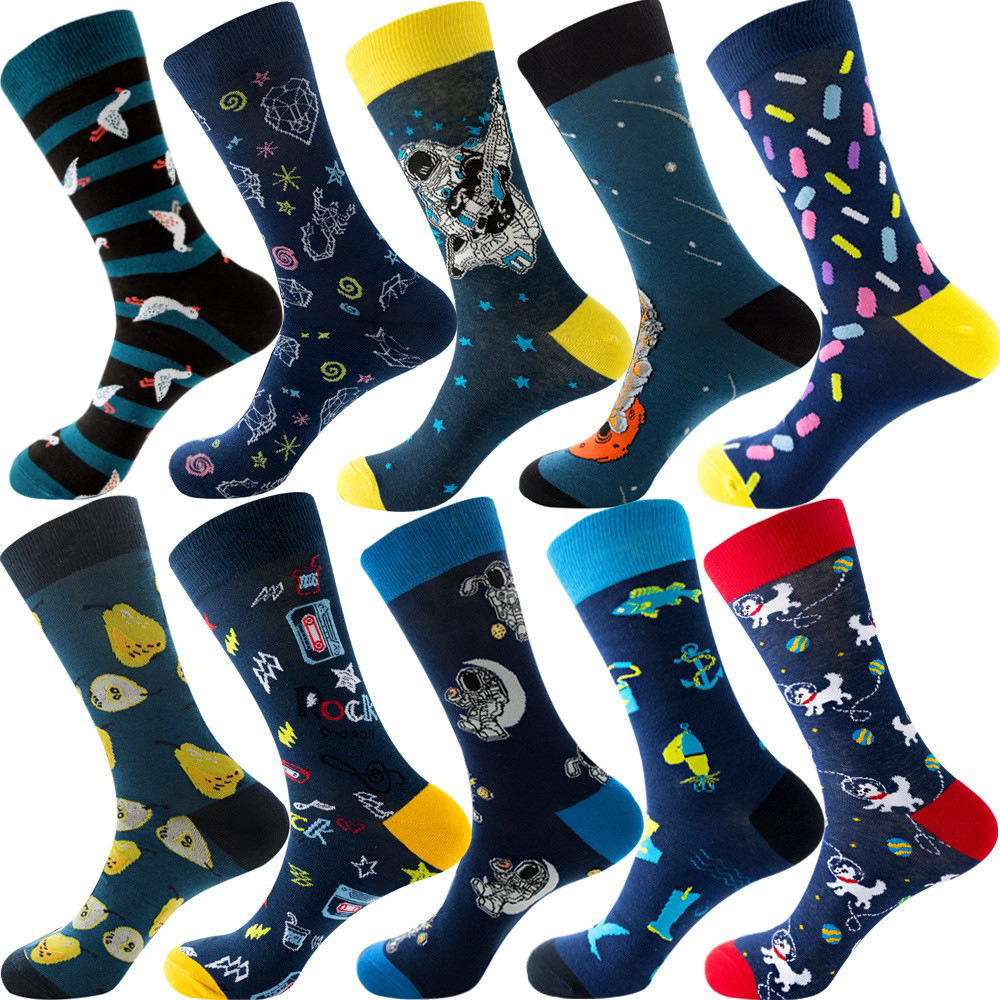 Nowe skarpetki męskie Harajuku dla zabawnych bawełnianych skarpetek damskich Print Beer Grenade Astronaut Long Tube Happy Business Casual Crew Socks