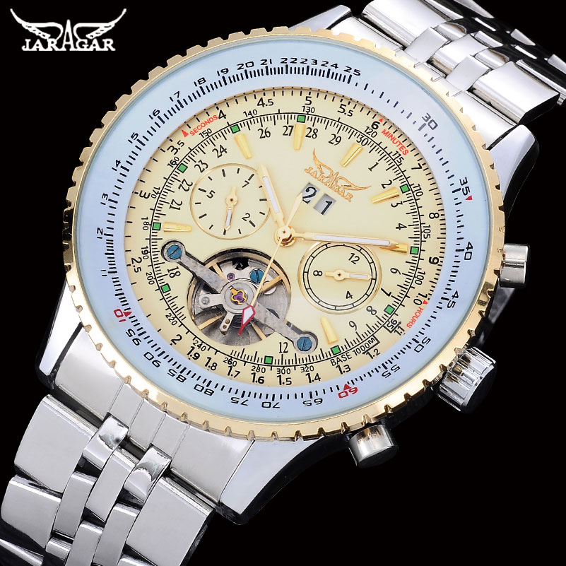 Jaragar masculino relógios de luxo tourbillon aço inoxidável relógio masculino automático auto-vento relógios mecânicos erkek saati reloj