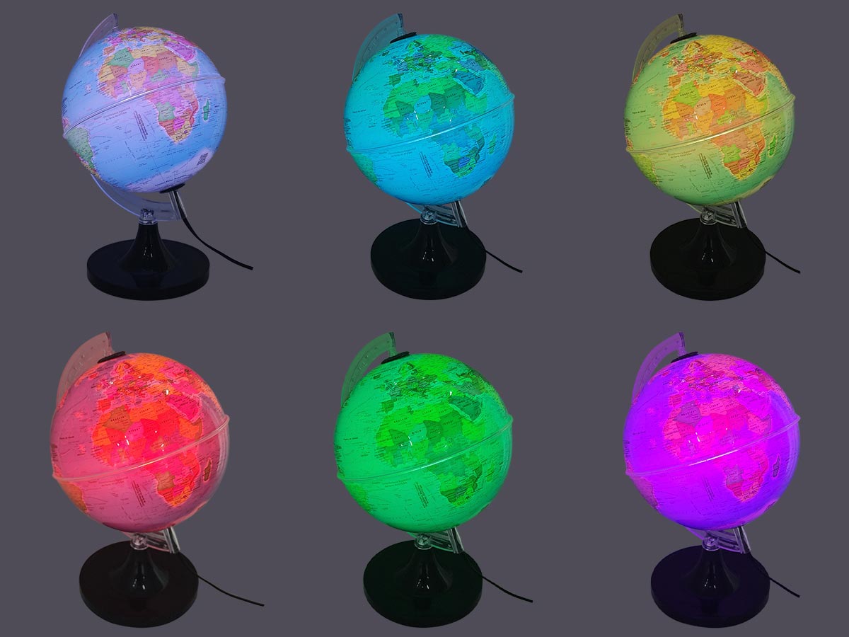 Вращающийся земляной шар с RGB светодиодной лампой, карта португальского мира, 21 см, съемная черная база, Bivolt