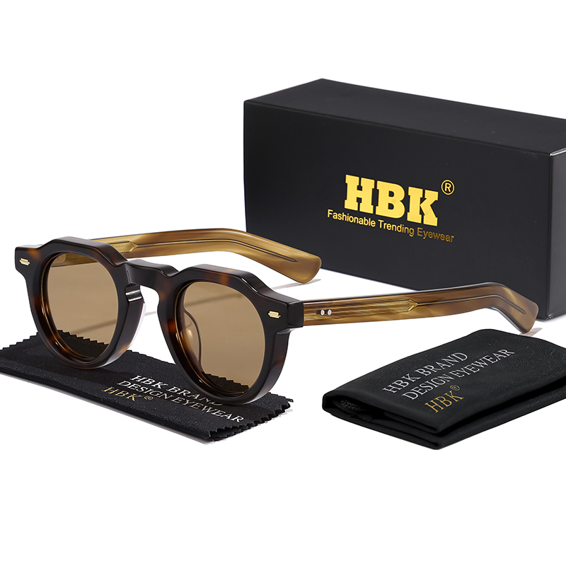 HBK Vintage Simples Rodada Homens Óculos de Sol Armação Pequena Armação de Acetato de Alta Qualidade Óculos de Sol Mulheres Festa Viagem Ao Ar Livre