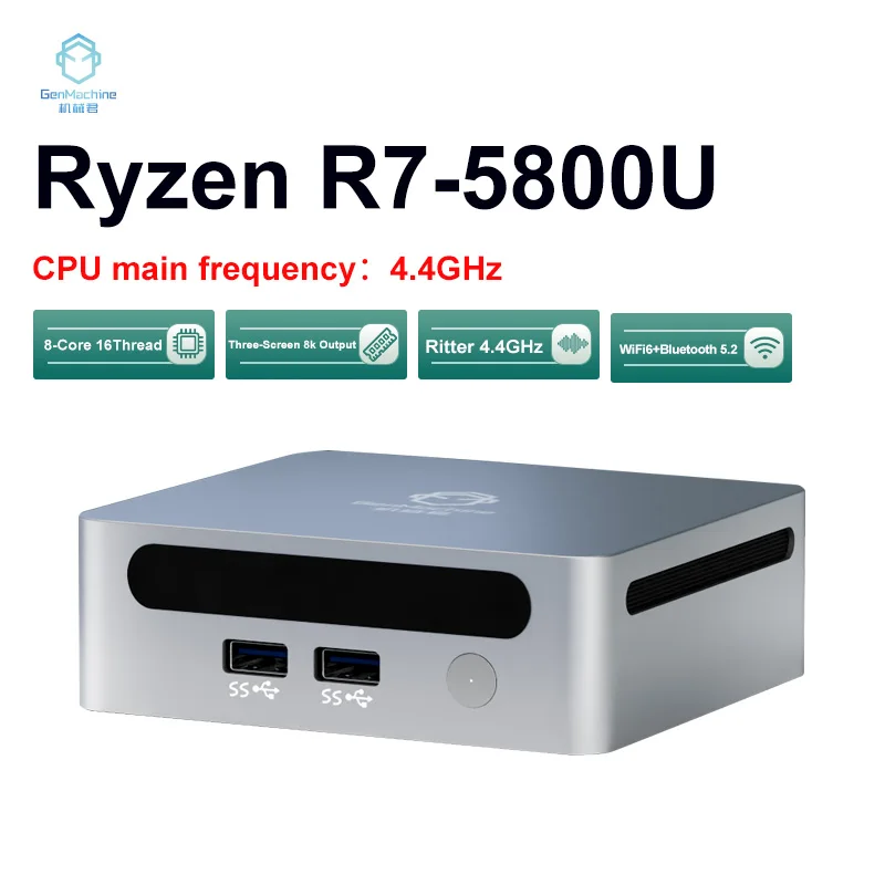 GenMachine Nuovo AMD Ryzen 7 5800U Windows 11 MINI PC DDR4 16/32 GB 256/512 GB SSD WIFI6 RTL8852, BT5.2 Computer da gioco desktop