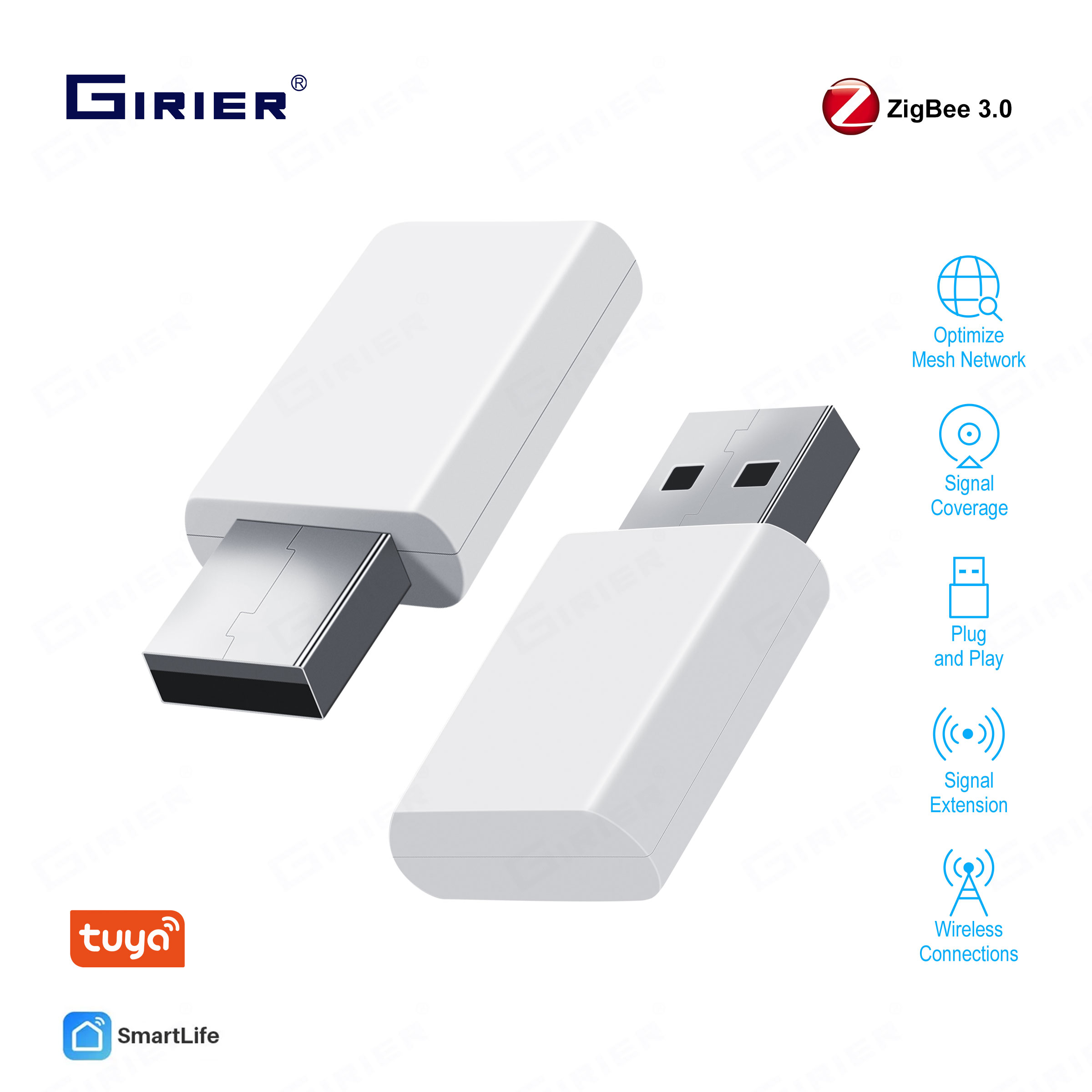 GIRIER-Répéteur USB Zigequation, extension de signal pour appareil domestique intelligent, extension de réseau stable de 20 à 30m, hub Tuya Zigequation requis
