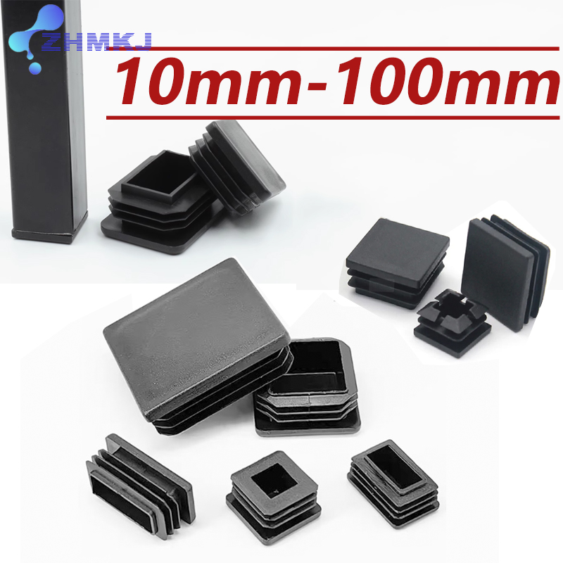 Tapones cuadrados, tapa de tubo, tapa de extremo de tubo de plástico Rectangular, tapón ciego de inserción, negro, 10x10mm-100x100mm
