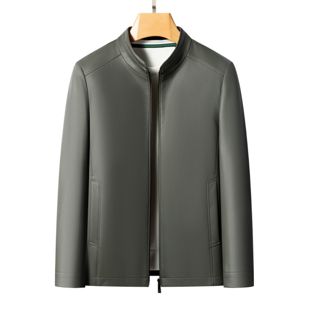 Nouvelles vestes en cuir décontractées printemps-automne 2025, vestes en cuir à col montant pour hommes, et manteau en cuir de chèvre haut de gamme grande taille