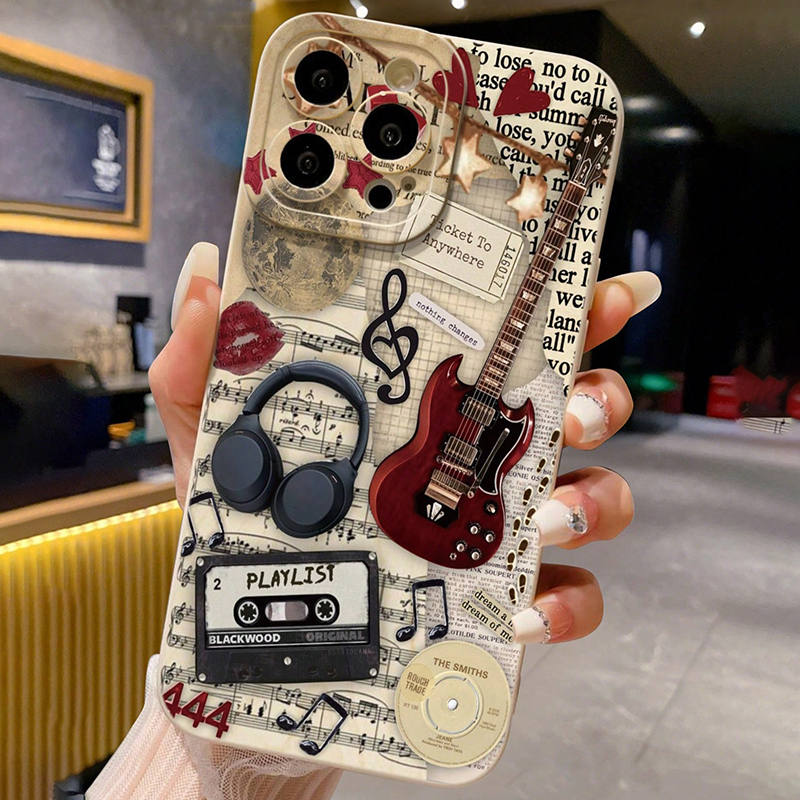 Gitaar Muziek Geschilderde Geperforeerde Beige Geschilderde Case voor Samsung Galaxy S26 S25 S24 Ultra S23 S22 Plus S21 FE A56 A36 A16 5G Hoesje