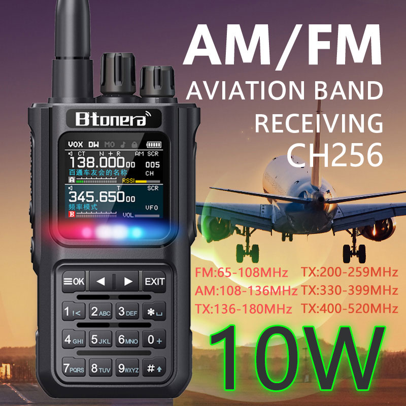 BTONERA BT8000 Radioaficionado de banda completa 256 canales banda aérea Radio bidireccional USB-C aviación NOAA policía marina aficionado HT escáner Roger