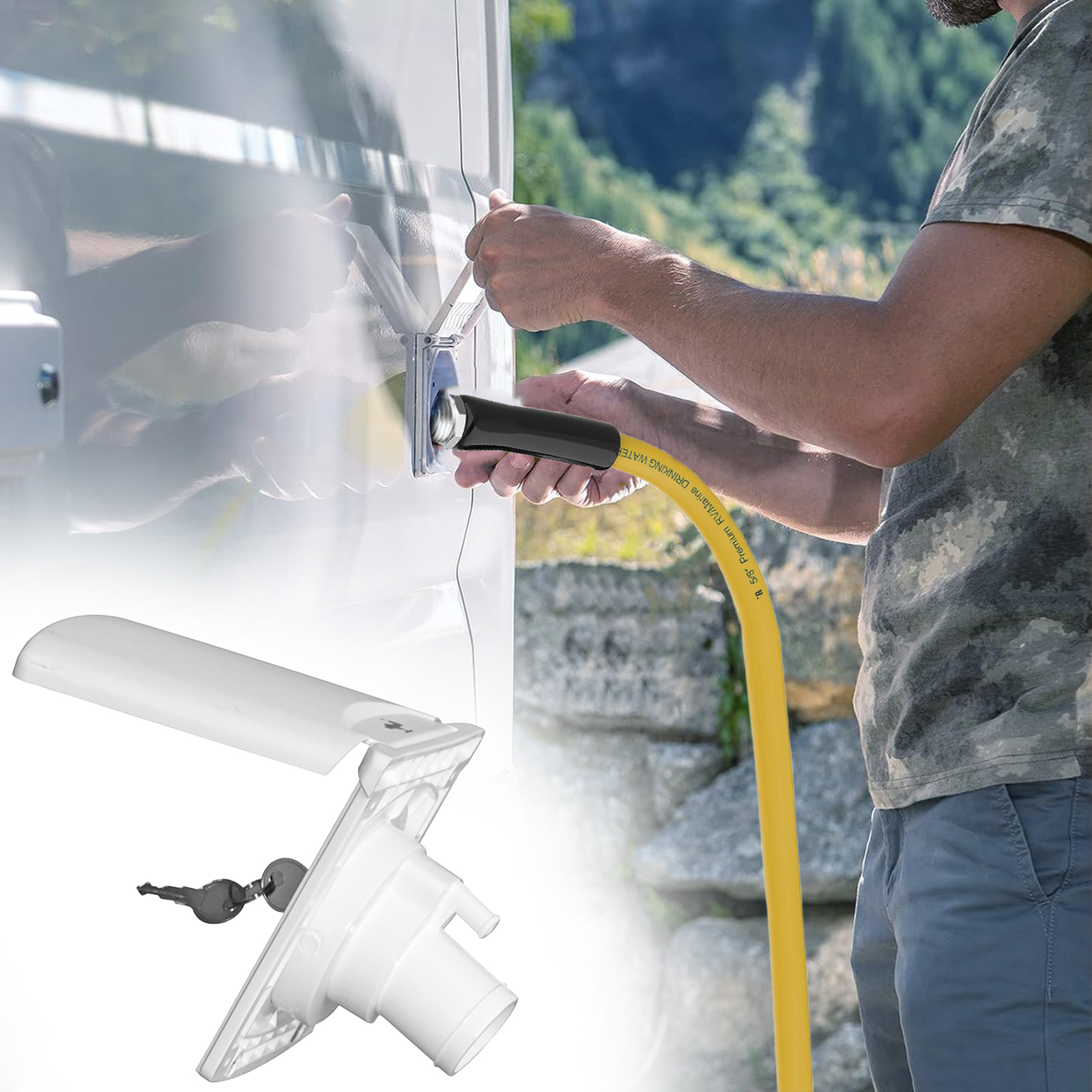 Inlet air RV dengan penutup, saluran masuk air gravitasi dengan topi gaya Bayonet persegi tarik magnetis dan kunci, air tawar