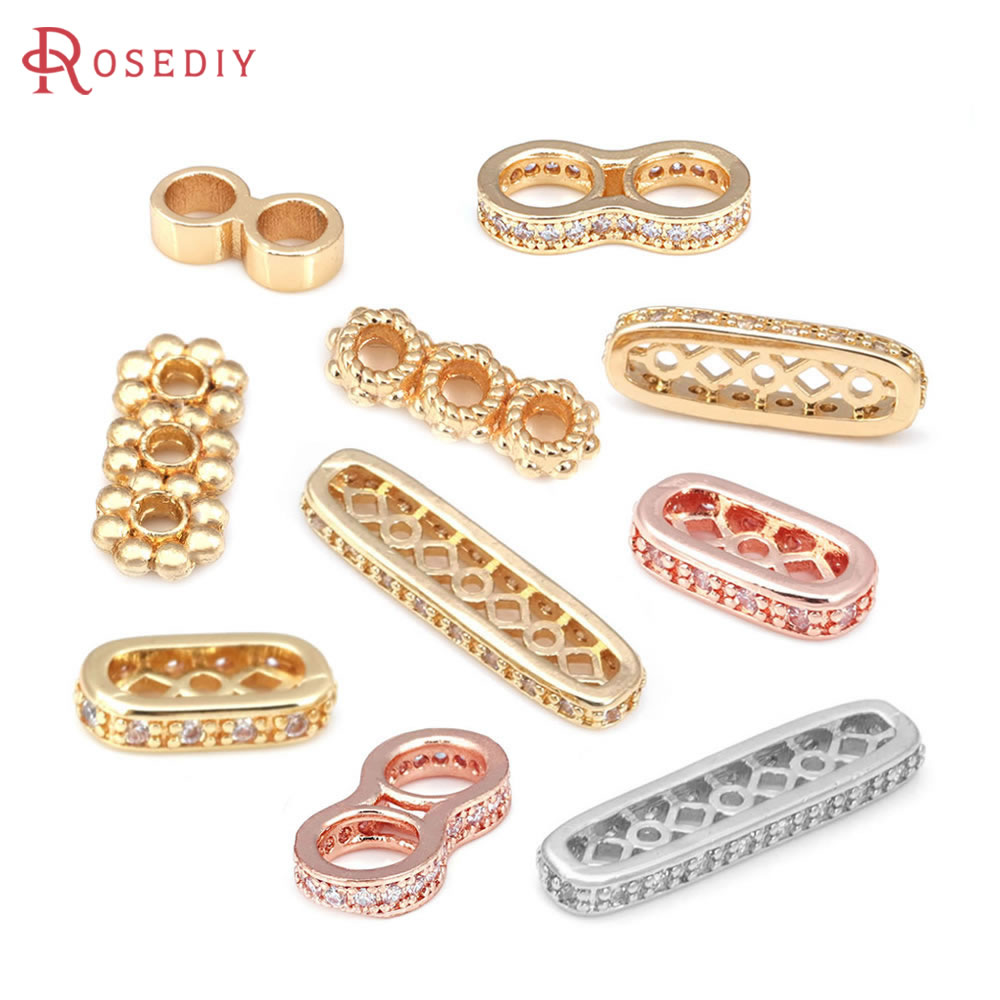 18K Gold Color Brass with Holes Rectangle Bracelets Spacer Beads Jewelry Necklaces Making Supplies Diy Findings Accessories