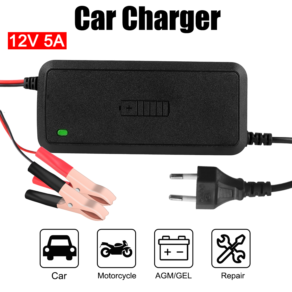 Cargadores de batería de GEL AGM de ácido de plomo de 3 etapas, cargador de batería de coche completamente automático, carga rápida inteligente de 12V 5A